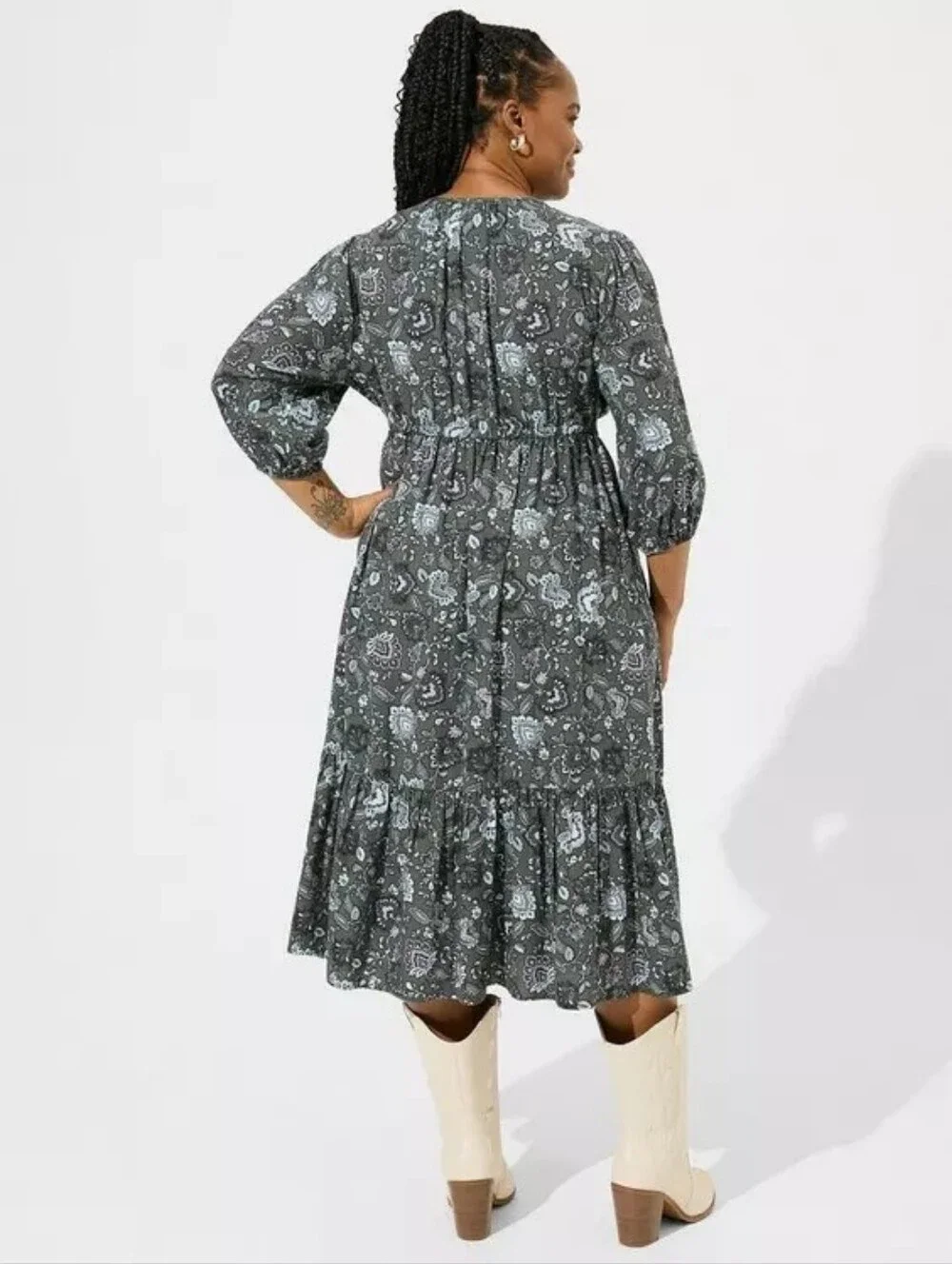 Torrid Gray Tea Length Challis Front Tiered A-line Dress Plus Size 2 2x - Picture 3 of 10
